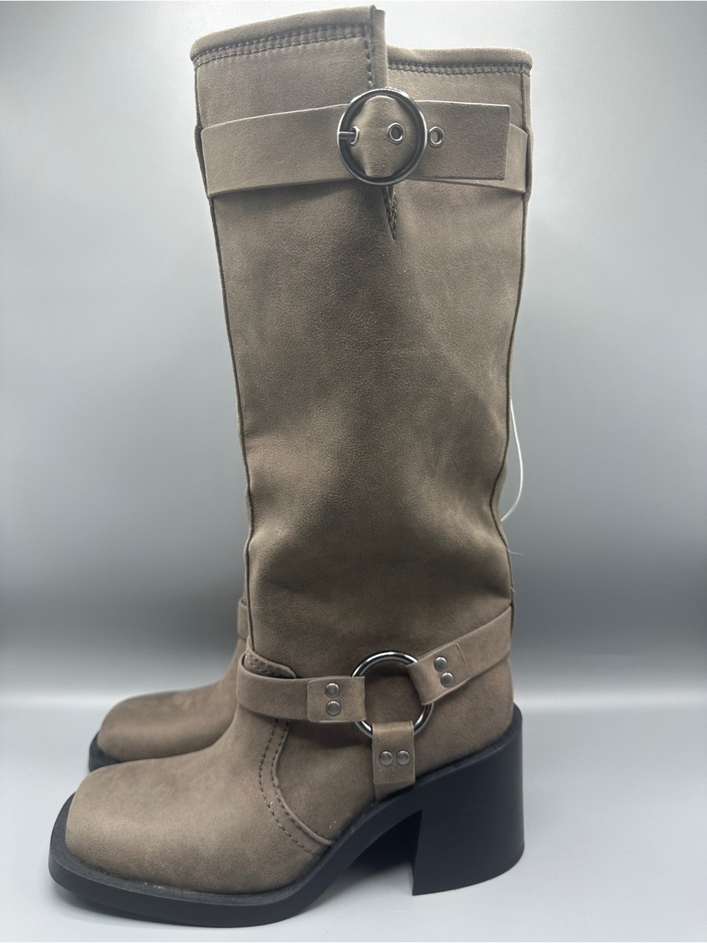 H&M Harness Knee High Biker Moto Boots Womens Size 7 Tan Brown